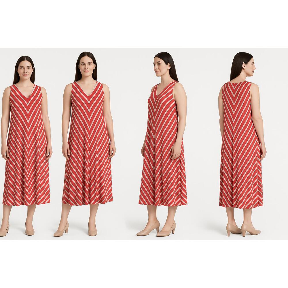 Chelsea And Theodore Red And White Sleeveless V Neck A Line Dress Size XL